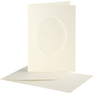 Cartes passe-partout Creativ company, ovales, format carte 10,5x15 cm, format enveloppe 11,5x16,5 cm, blanc cassé, 10 jeux 1 boîte