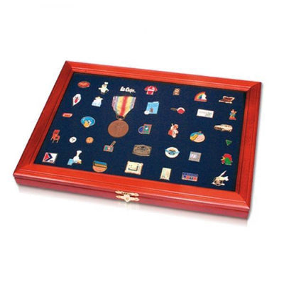 Vitrine en bois élégante et sûre pour épingles, médailles et boutons - 38 x 26 x 3 cm