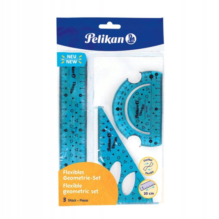 Pelikan jeu de géométrie bleu 700917 : règle, échelle de degrés, équerre à dessin