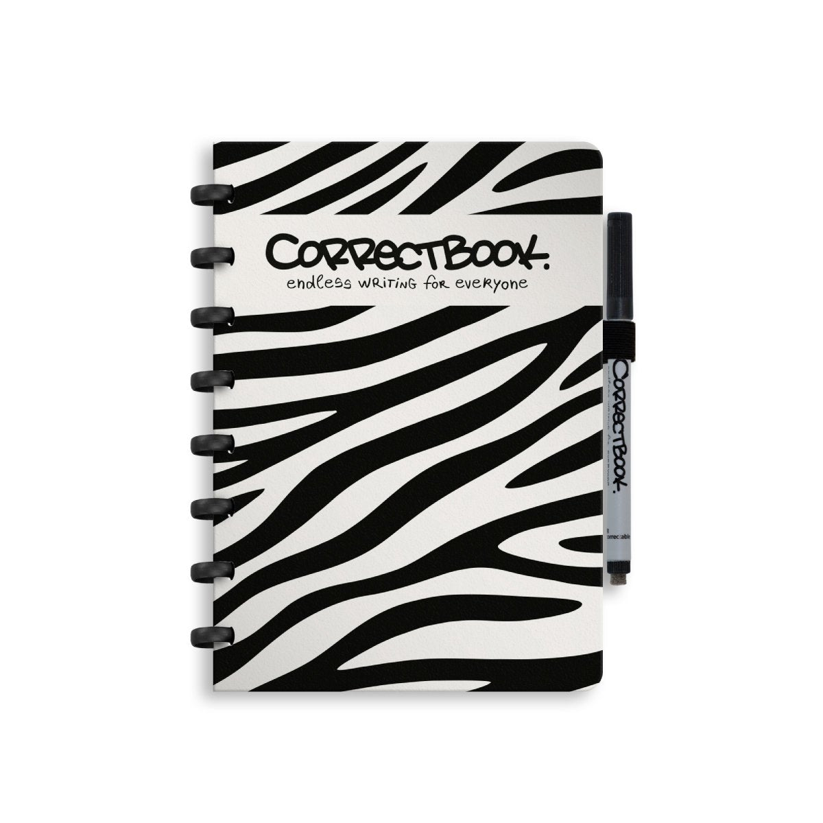 Carnet effaçable Correctbook a5 - bon zèbre - vierge - carnet réutilisable - avec lingette pour stylo - peut être complété par des pages supplémentaires