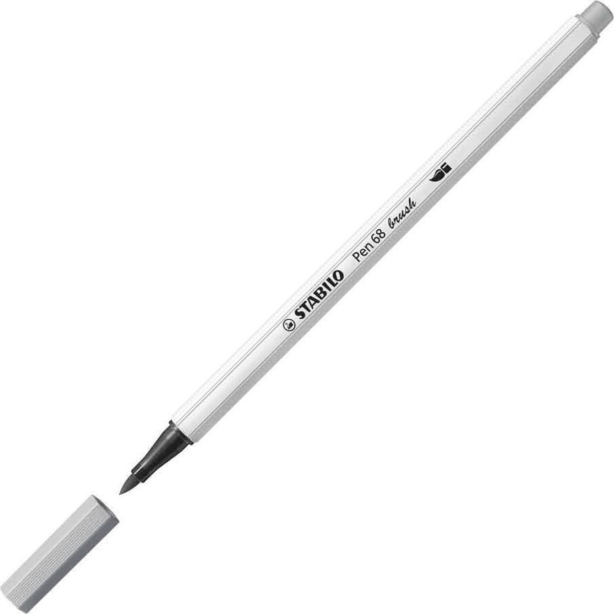 Stabilo pen 68 brush - feutre pinceau premium - avec pointe pinceau flexible - gris moyen froid - par pièce
