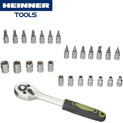 Heinner jeu de 27 pièces 1 4 douilles incl. embouts à douille et cliquet - jeu de clés à douilles semi-professionnelles 8-32 mm - chrome vanadium