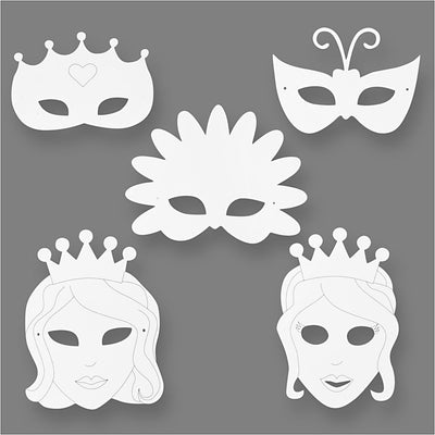 Creativ Company Fairy Tale Masks, H: 13,5-25 cm, B: 17-25 cm, 230 gr, blanc, 16 pièces 1 boîte