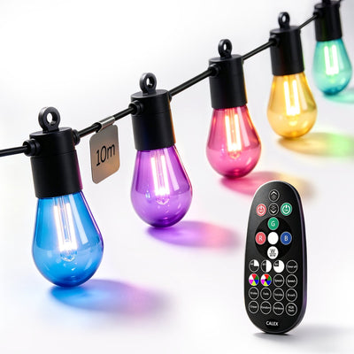 Cordon lumineux Calex Vista 10 m - pour l'extérieur - guirlande lumineuse avec 10 lumières - lumière blanche chaude et colorée - éclairage de jardin - extensible - connectable - peut être utilisé comme lumières de Noël