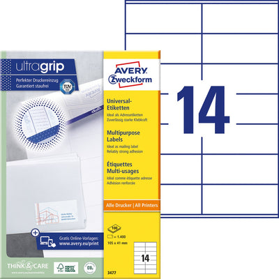 Etiquettes universelles avery zweckform 3477 105x41mm blanc