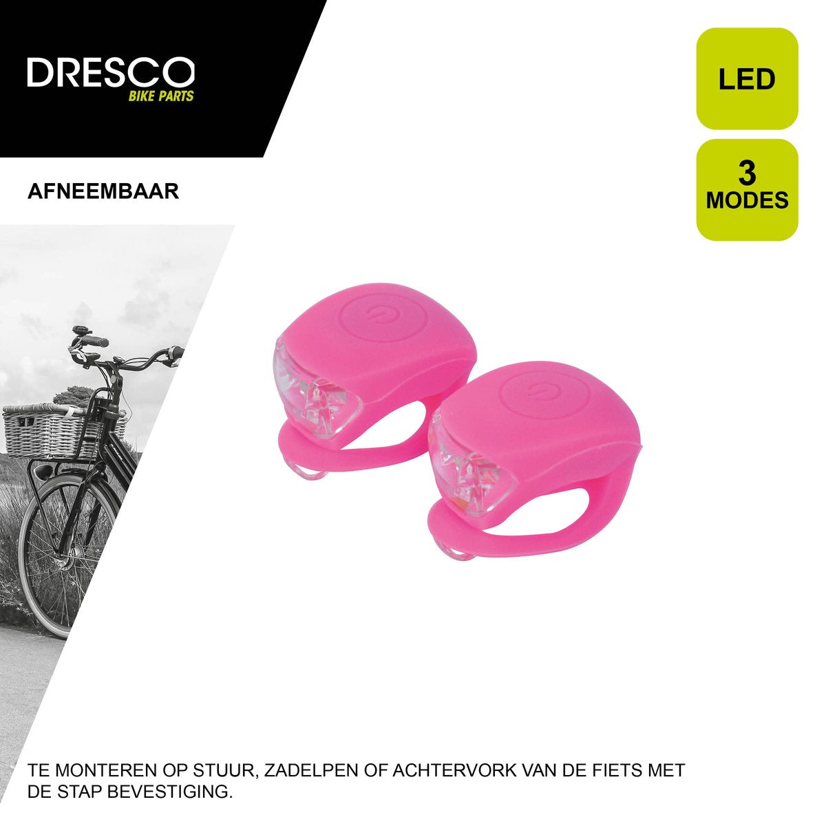 Feux de vélo Dresco en silicone rose