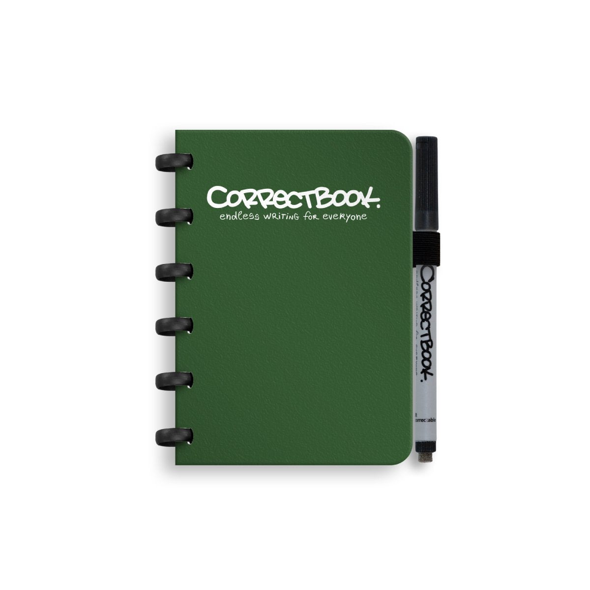 Carnet effaçable Correctbook a6 – vert forêt – vierge – carnet réutilisable – avec lingette pour stylo – peut être complété par des pages supplémentaires