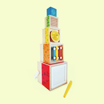Ensemble de blocs musicaux à empiler Hape – 5 instruments en bois pour les tout-petits à partir de 18 mois
