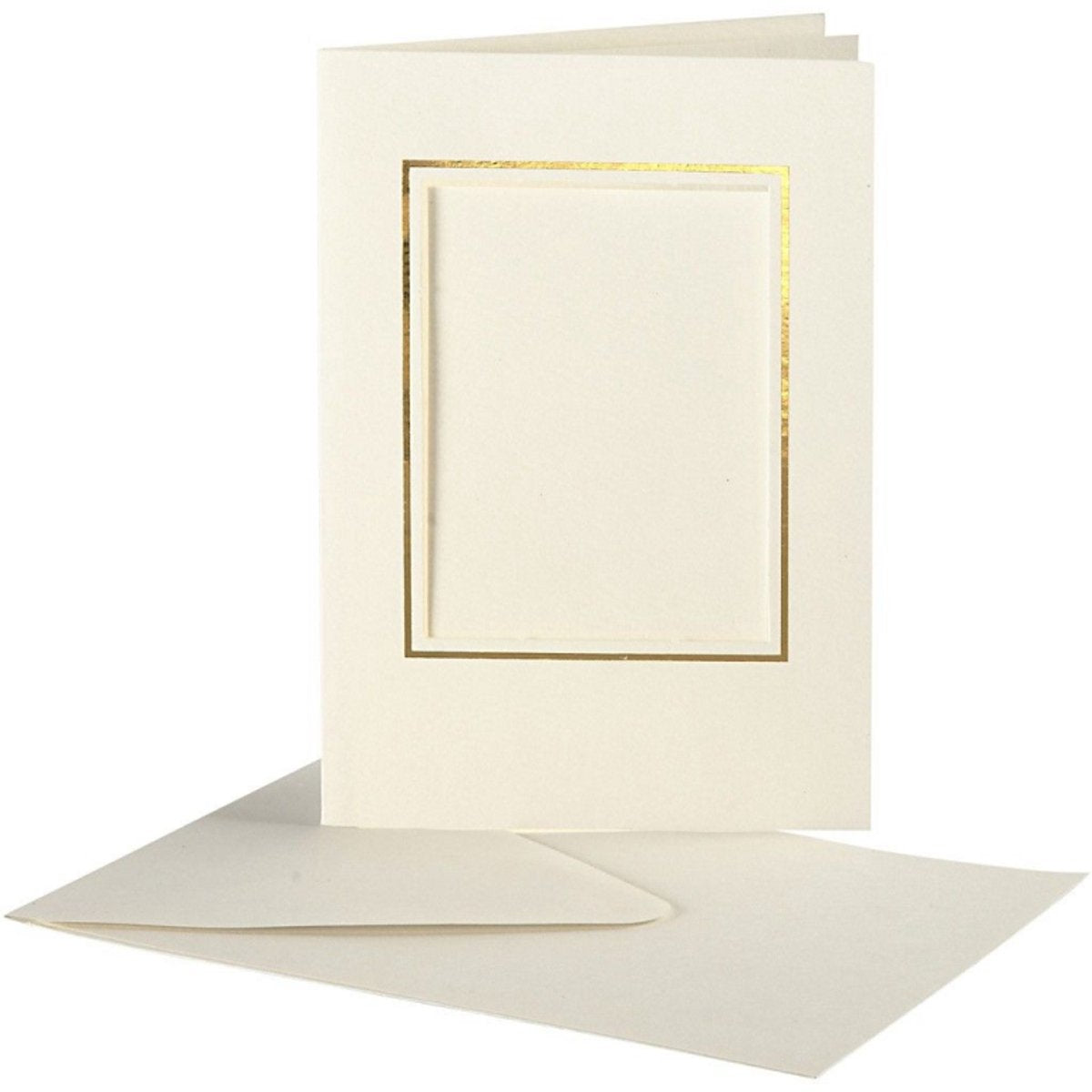 Cartes passe-partout Creativ company, rectangle avec bord doré, format carte 10,5x15 cm, format enveloppe 11,5x16,5 cm, blanc cassé, 10 jeux 1 boîte