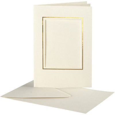 Cartes passe-partout Creativ company, rectangle avec bord doré, format carte 10,5x15 cm, format enveloppe 11,5x16,5 cm, blanc cassé, 10 jeux 1 boîte