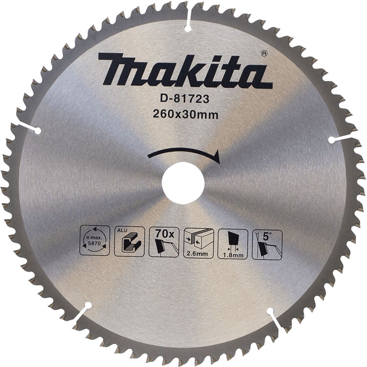Accessoires Makita lame de scie à tronçonner aluminium | standard 260x30x2,8 70t 5g - d-81723