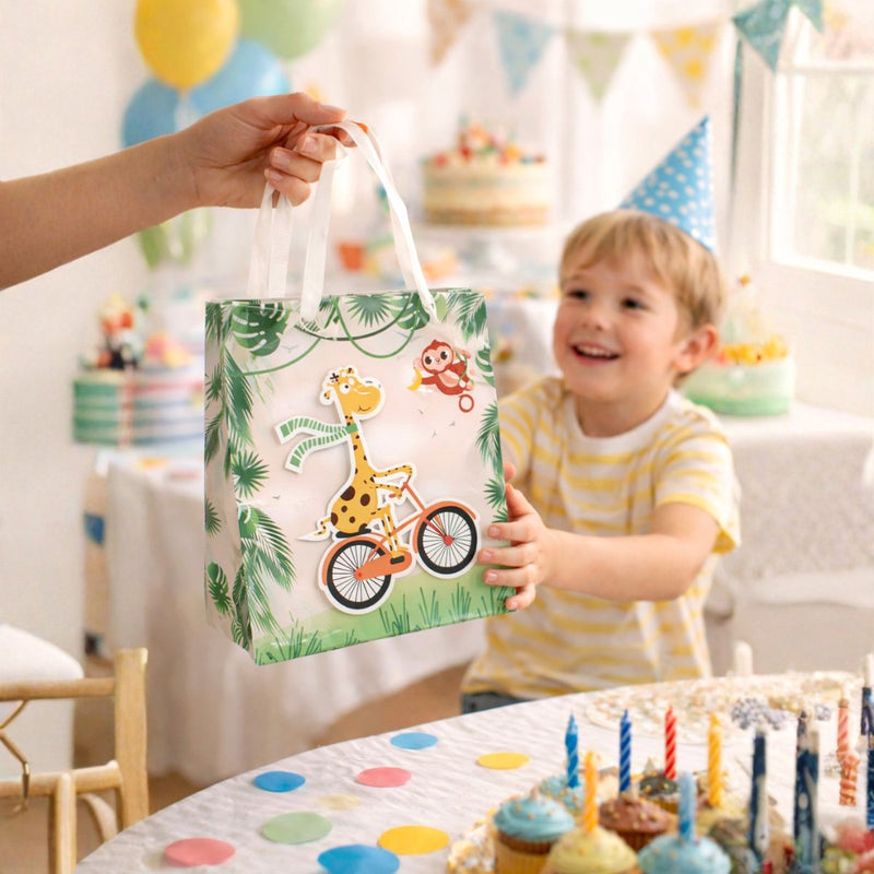 Sac cadeau sans marque pour enfants avec poignée - sac cadeau pour cadeaux - sac cadeau en papier avec illustrations d'animaux - emballage cadeau pour anniversaire ou fête d'enfant - 1 variante aléatoire