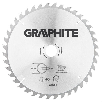 Lame de scie circulaire graphite pour bois 250mm, alésage 30mm, dents 40, épaisseur 3.2, cales 16 20 25, tct