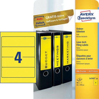 Étiquettes de fichier avery zweckform l4767-20 jaune mat