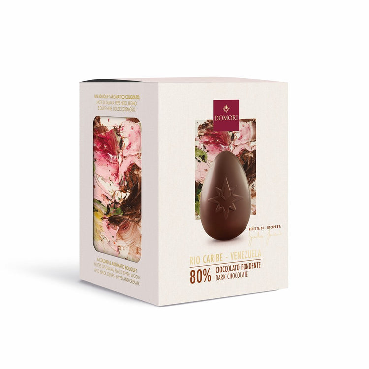Domori - œuf de Pâques en chocolat noir de luxe gianluca franzoni 80% de cacao – œuf en chocolat noir venezuela rio caribe – cadeau en chocolat haut de gamme avec surprise – 70 grammes
