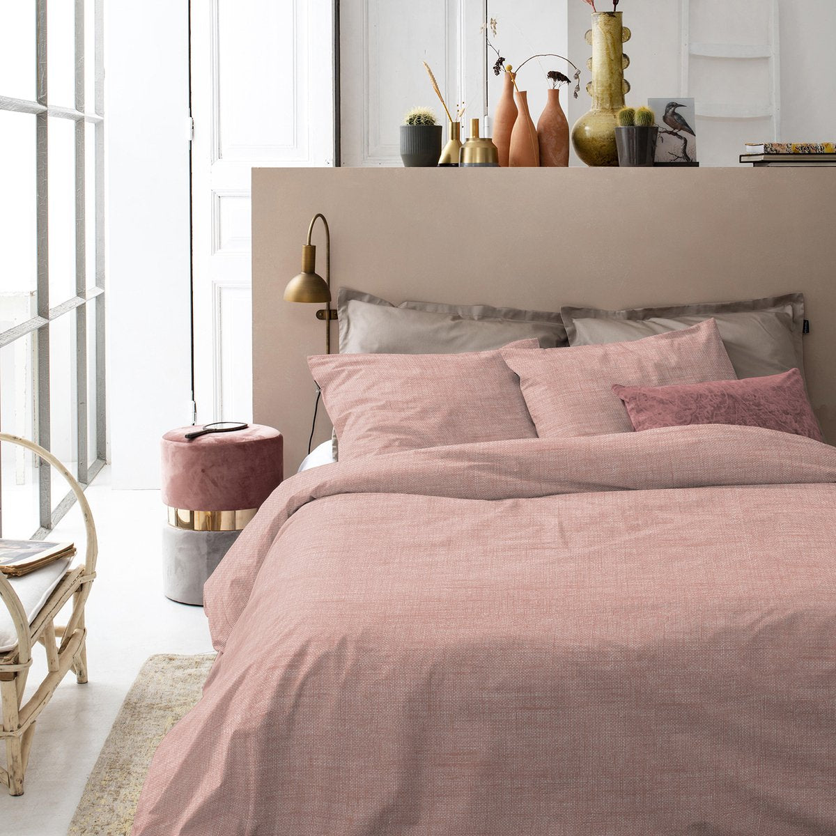 Parure housse de couette 2 personnes Cendrillon lyn 200x200cm coton rose + 2 taies d'oreiller 60x70