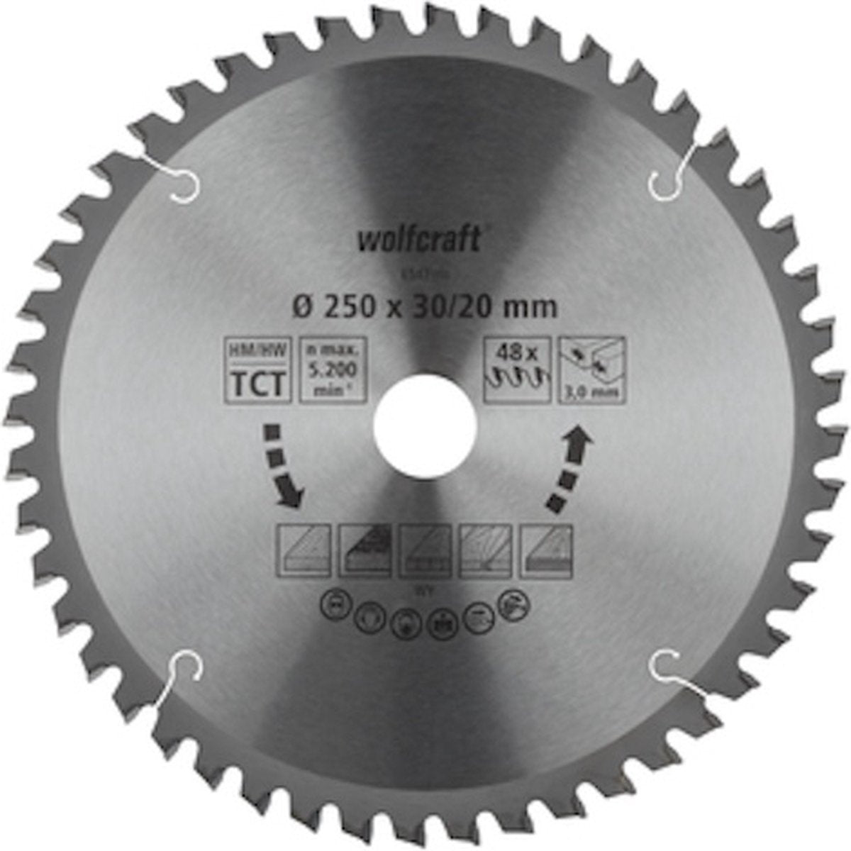 Wolfcraft - lame de scie 254x30mm pour scie à tronçonner - 48 dents - scie à onglet - série orange - 6548000