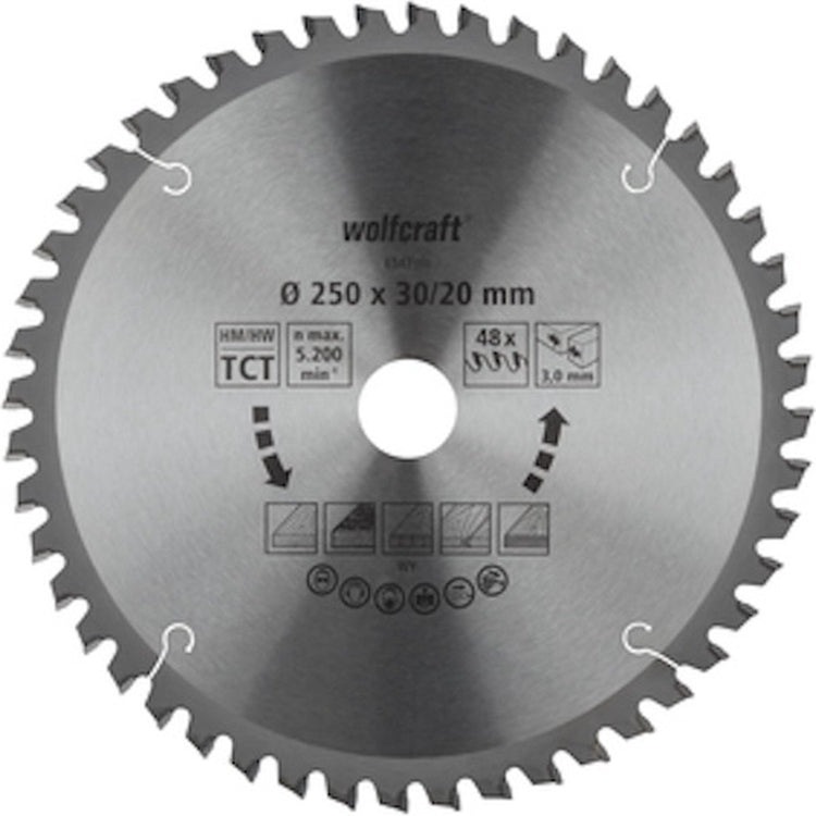 Wolfcraft - lame de scie 254x30mm pour scie à tronçonner - 48 dents - scie à onglet - série orange - 6548000