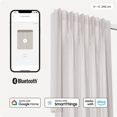 Tringle à rideau intelligente Motionblinds - rideau intelligent - Bluetooth, commande par application sans fil, fonction de démarrage par traction - rechargeable par USB-C - fonction de démarrage par traction - 240 cm