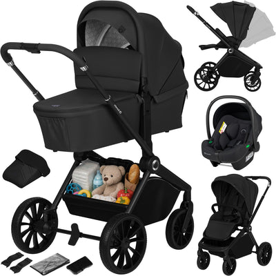 Lionelo mika plus - poussette 3en1 - ensemble xxl - incl. siège auto i-size - polyvalent et toute l'année - grandes roues - jusqu'à 22 kg - utilisation d'une seule main - pour tous types de terrains - kit d'accessoires