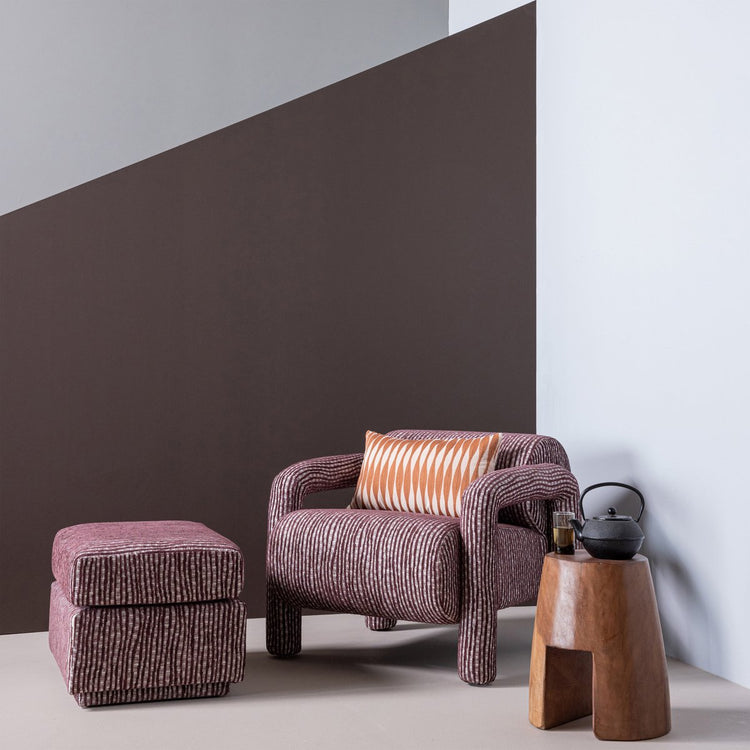 Repose-pieds design Woood Lou - tissu tissé - rouge bordeaux - 40x60x50