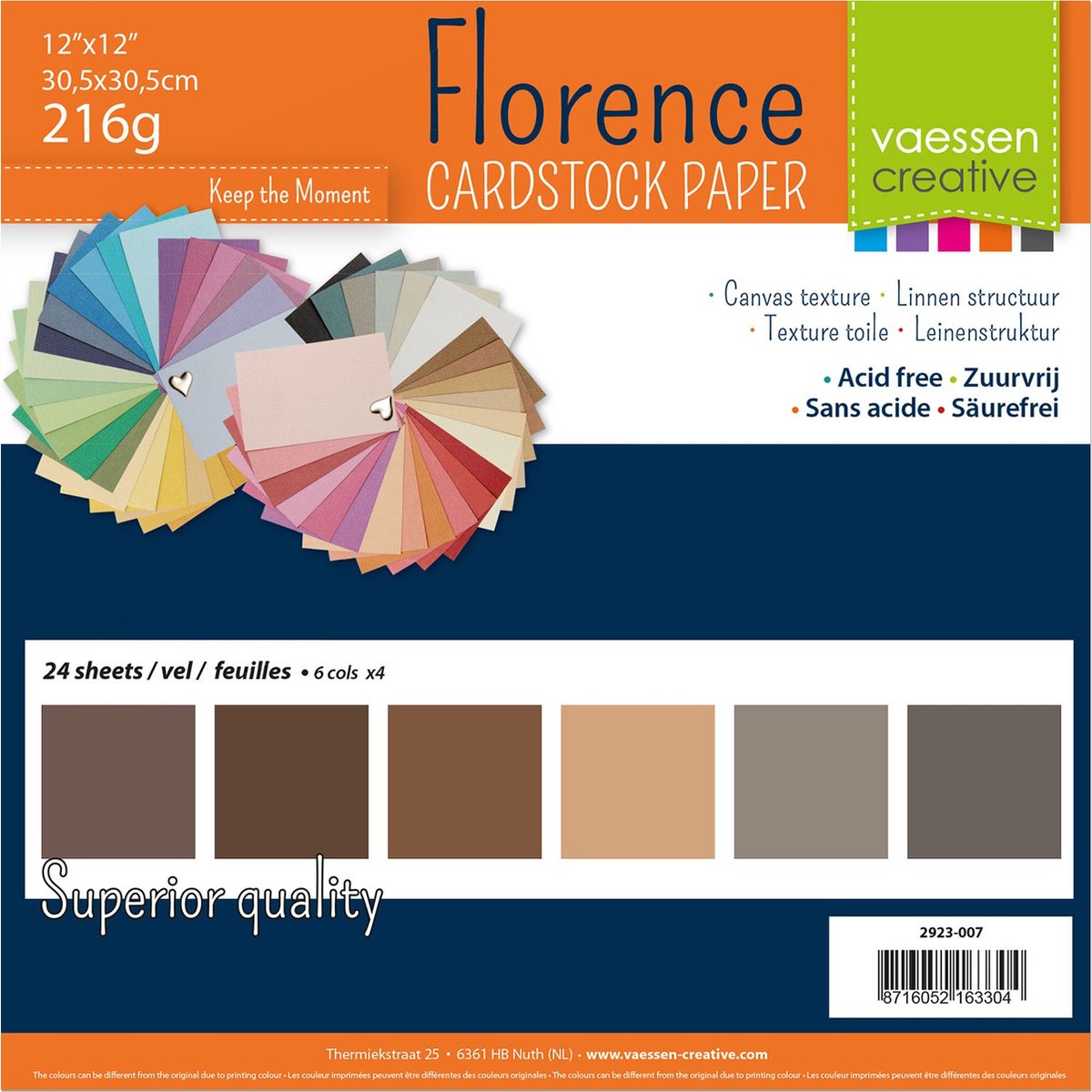 Papier cartonné créatif Florence Vaessen, papier cartonné robuste 216 g - marron, 24 pièces. 30,5 x 30,5 cm