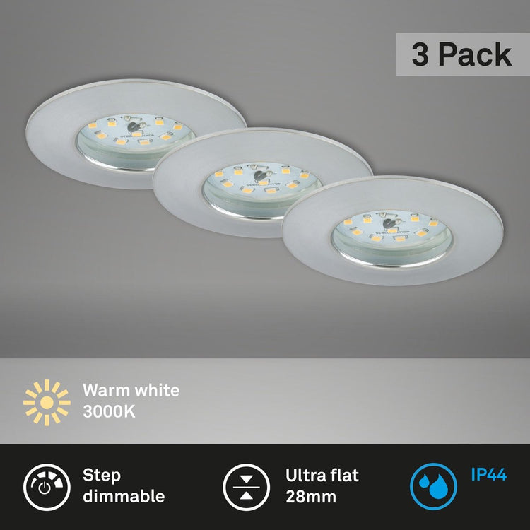 Briloner - Lampes encastrables LED lot de 3 dimmables, chacune 6,5 W, 3 000 Kelvin IP44, couleur aluminium ø7,5 cm