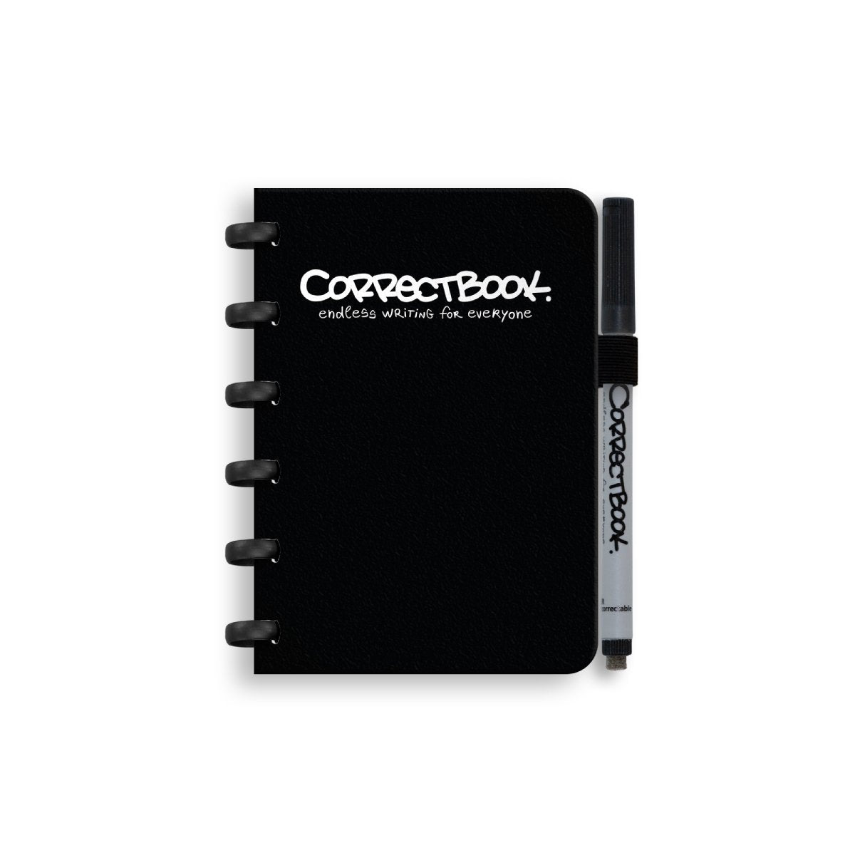 Carnet effaçable Correctbook a6 - carnet réutilisable - encre noir noir - vierge - avec lingette pour stylo - peut être complété par des pages supplémentaires
