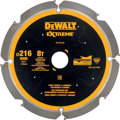 Lame de scie circulaire Dewalt pour panneaux de ciment | extrême | ø 216mm trou d'axe 30mm 8t - dt1473-qz