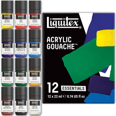 Liquitex 3699325 set de gouache acrylique essentials 12x22ml – peinture hautement pigmentée, mate, opaque, pour la conception d'illustrations