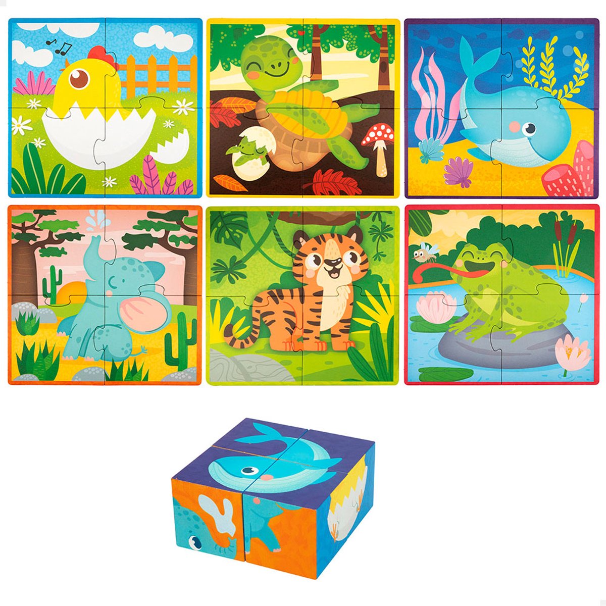 Lisciani Cubes et puzzle en bois Montessori pour bébé 2 en 1