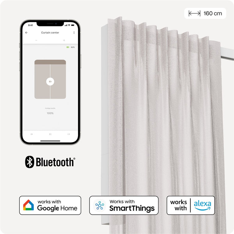 Tringle à rideau intelligente Motionblinds - rideau intelligent - Bluetooth, commande par application sans fil, fonction de démarrage par traction - rechargeable par USB-C - fonction de démarrage par traction - 160 cm