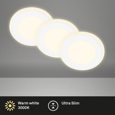 Briloner gima - lot de 3 spots encastrables LED - 7988036 - fonction veilleuse - surfaces et anneaux commutables séparément - fonction mémoire - lumière blanc chaud - ø9,3 x 3 cm - blanc