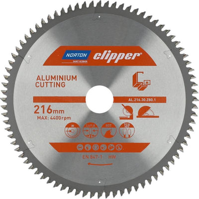 Série Norton - lame de scie circulaire pour aluminium - 216 mm - dents plates trapézoïdales - 80 dents
