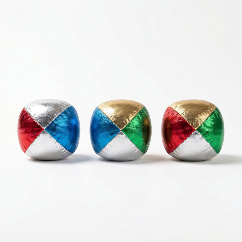 Balles de jonglage Engelhart métalliques 2,5 – quadricolores (bleu, rouge, jaune, vert) – placées dans un tube transparent – jeu de magie de jonglage –