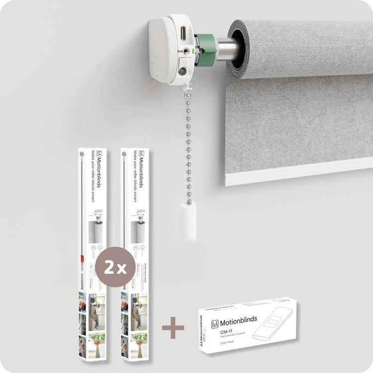 Kit de mise à niveau Motionblinds - Stores enrouleurs intelligents - Moteur de rideau universel - Store enrouleur électrique - Store enrouleur automatique - Pack de 2 - Télécommande - Blanc