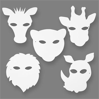 Creativ Company Jungled Animal Masks, H: 22,5-25 cm, B: 20,5-22,5 cm, 230 GR, blanc, 16 pièces 1 boîte