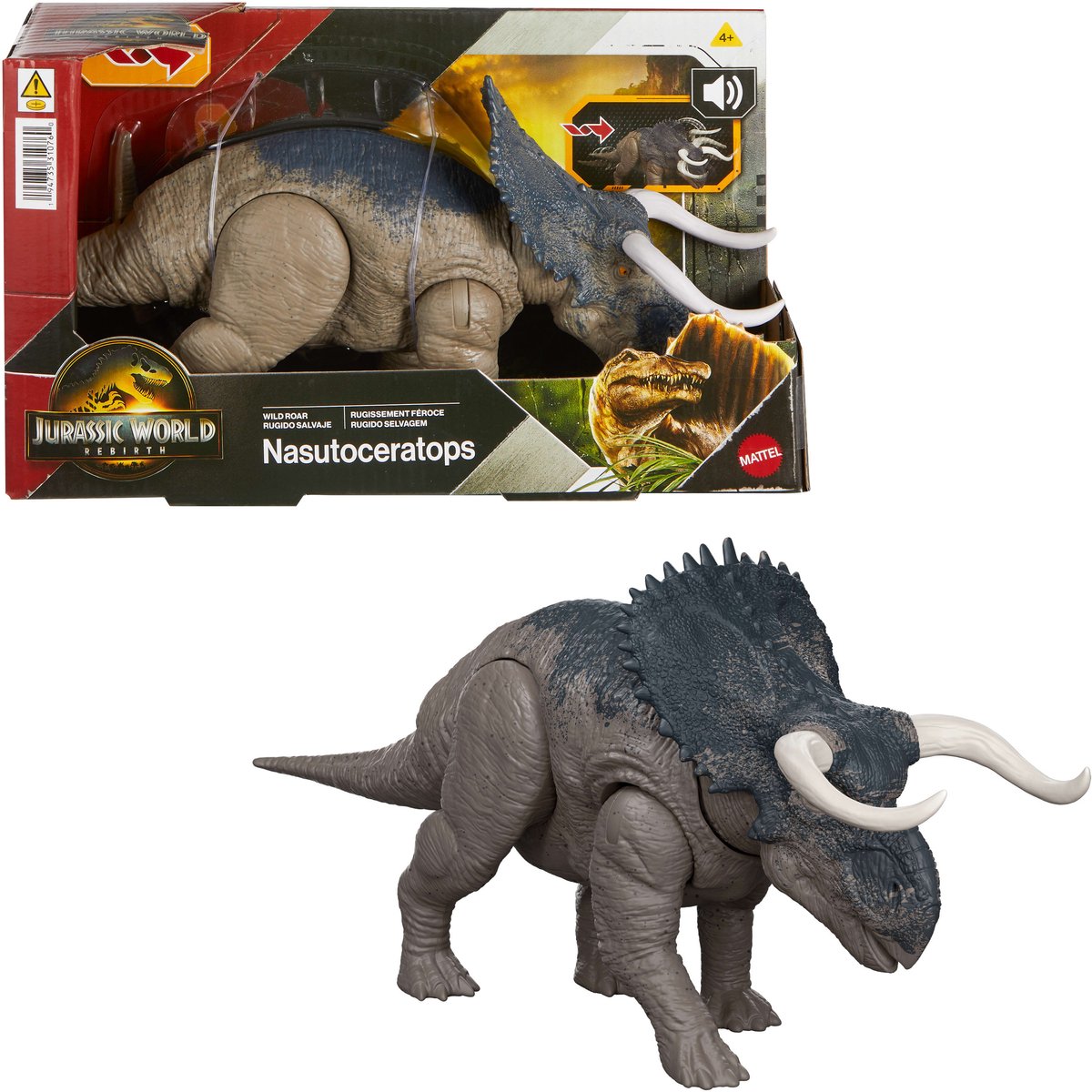 Figurine de dinosaure Mattel Jurassic World Wild Roar Nasutoceratops.