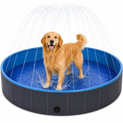 Piscine pour chien Flamingo - Piscine pour chien avec arroseurs - 160 x 30 cm - bleu gris foncé - grande piscine pliante avec jets d'eau - arroseur