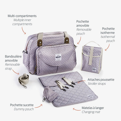 Sac à langer modulable Béaba - grande capacité - avec matelas à langer et sac isotherme - système d'attache poussette intégré