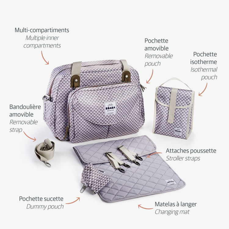Sac à langer modulable Béaba - grande capacité - avec matelas à langer et sac isotherme - système d'attache poussette intégré