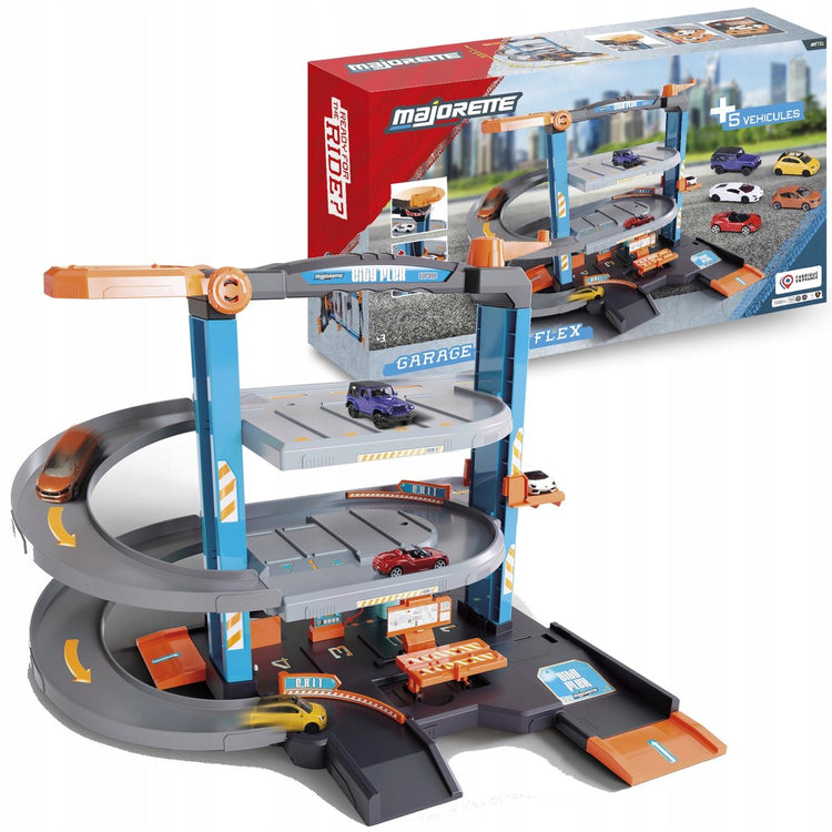 Garage de stationnement flexible Majorette City avec 5 voitures de ville - 3 ans et plus