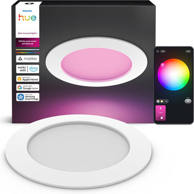 Spot encastrable LED Philips Hue Thin - éclairage salle de bain - raccord Gu10 - contient 1 spot encastrable - lumière blanche et colorée orientable - blanc - IP44 : résistant aux éclaboussures - ø : 170 mm - éclairage intelligent