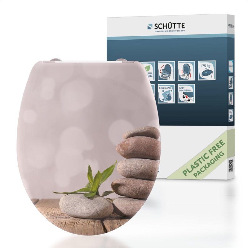 Abattant WC Schütte 82380 pyramide de pierre - duroplast - fermeture amortie - cliquable - charnières en acier inoxydable - capacité de charge jusqu'à 175 kg - décor - impression 3 faces