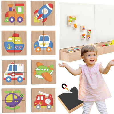Vigatoys viga puzzle magnétique en bois - véhicules certificat FSC