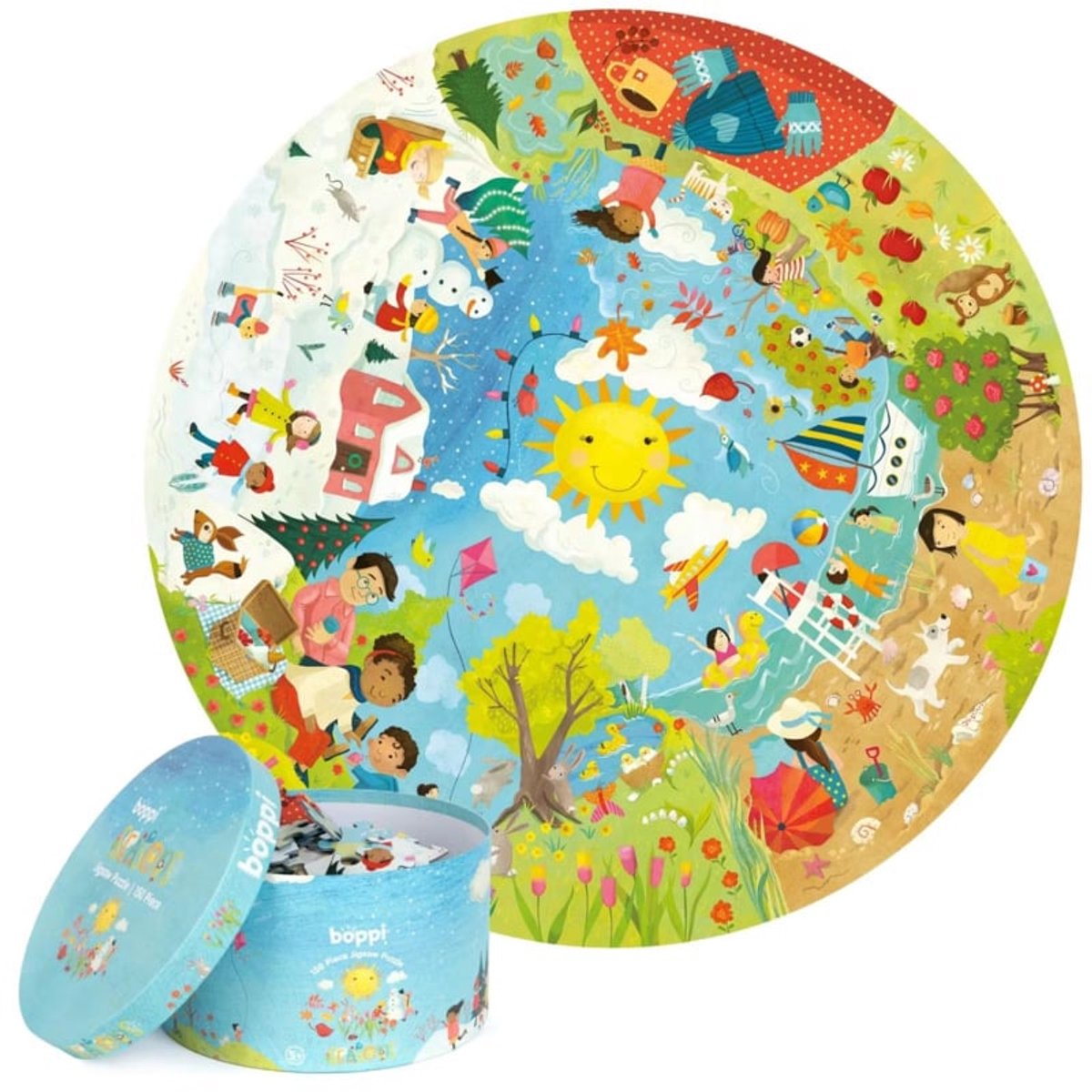 Boppi quatre saisons - puzzle rond - 150 pièces - 58 cm de diamètre - en carton recyclé 3 couches