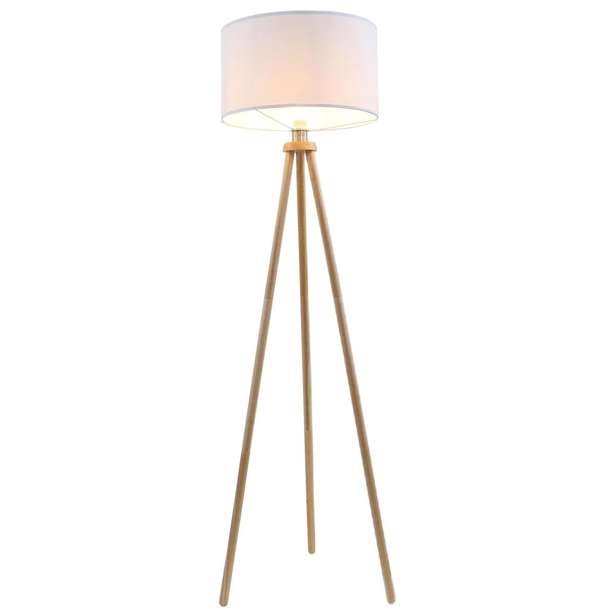 Briloner - lampadaire scandi - tissu et bois - lampe de salon - lampadaire blanc - culot E27 - h: 148cm - ø45,5cm