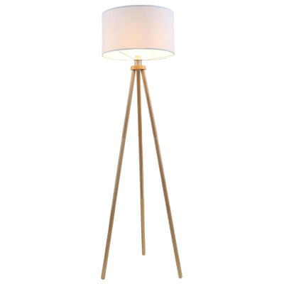Briloner - lampadaire scandi - tissu et bois - lampe de salon - lampadaire blanc - culot E27 - h: 148cm - ø45,5cm