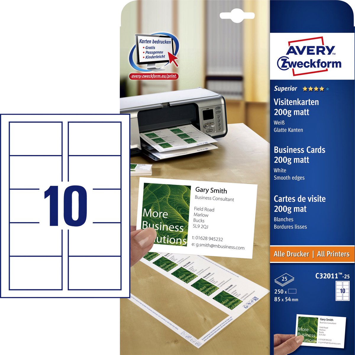 Cartes de visite Avery nettoyage rapide 200 g m��