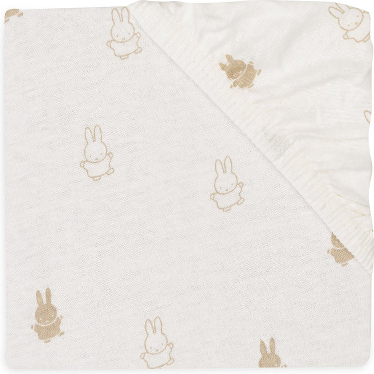 Jollein x Miffy - drap housse jersey 60x120cm - berceau, lit, lit bébé - happy miffy - nougat